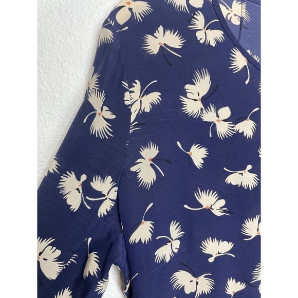 Club Monaco Size 2 Paget Floral Mini Dress Blue Silk Long Sleeve Pleated - Picture 16 of 16